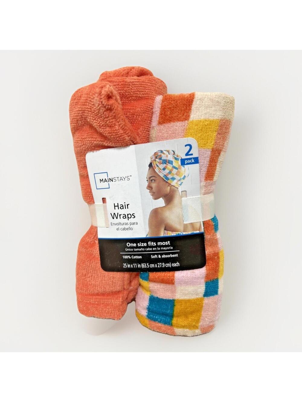 Hair Wraps Melon/Teal 11” X 25”  2Pk 100% Cotton Mainstays